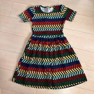 LuLaRoe Amelia Dress Fit & Flare Midi Dress Multicolour Chevron Sz S
